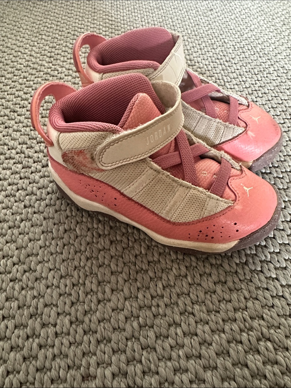 Jordan Kids Pink and Cream High-Top Sneakers with Hook-and-Loop Strap
